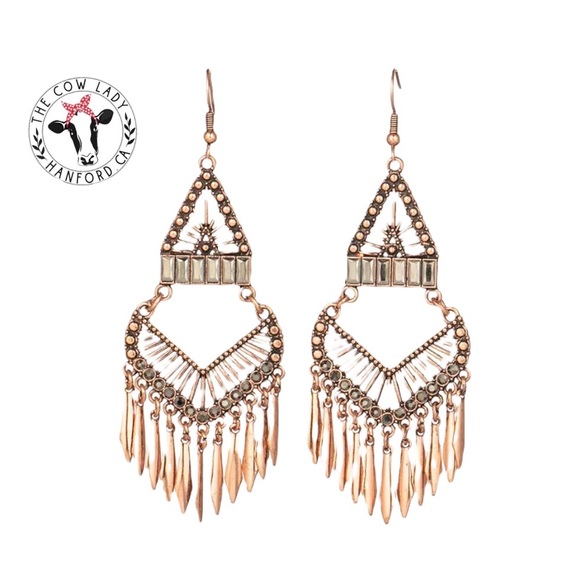Copper Beaded Chandelier Women’s Drop Dangle Studded Mirror Bohemian Earrings - Picture 2 of 2